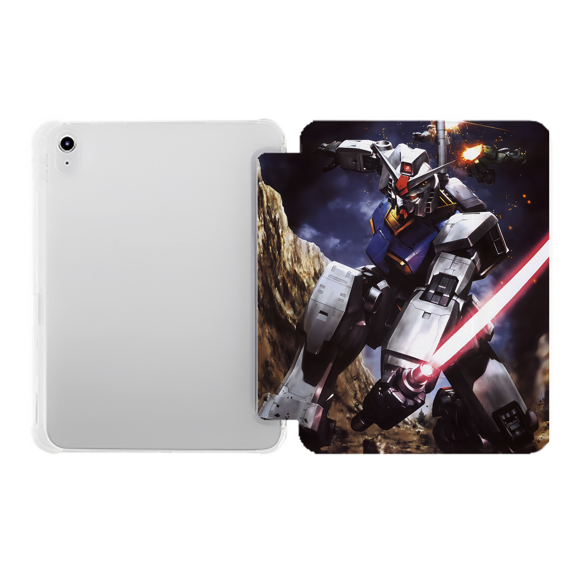 （画像用） 機動戦士ガンダム Mobile Suit Gundam IPad ケース ペン収納付き 三つ折りスタンド PUレザー×シリコン 対応機種9.5/10.5/10.9インチ